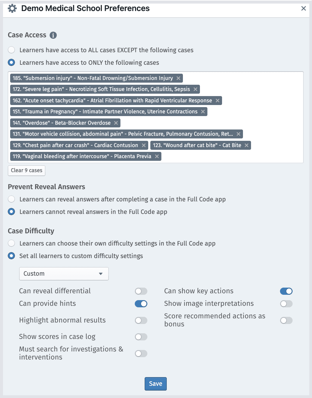 Customizable preferences on Full Code